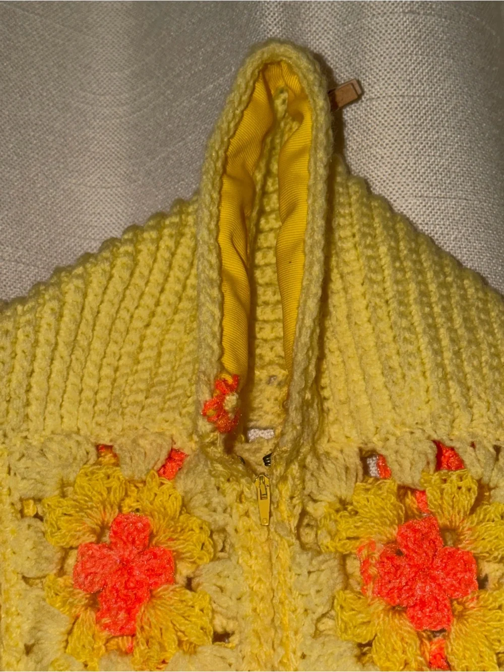 Vintage Handmade Crochet Baby Bunting Sleep Sack Yellow Orange Floral Zip 29”
